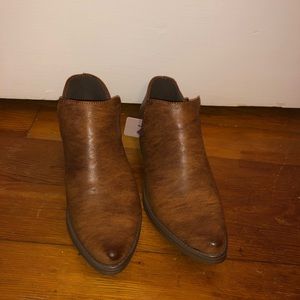 Brown open side booties